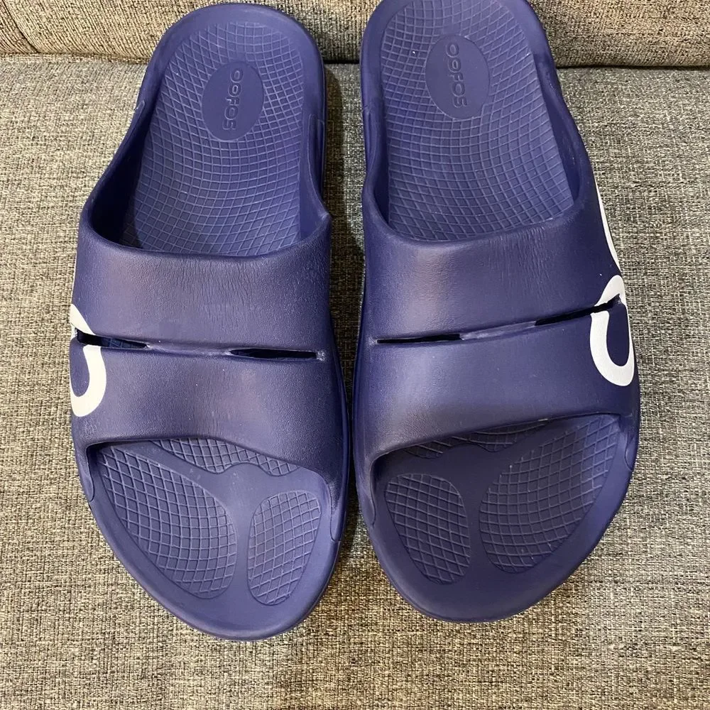 OOFOS Navy Blue Slide Sandals Men Size 11